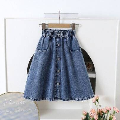Ung flicka casual fickor denim paraplykjol, barn vår och sommar casual semester lantliga bohokläder, strand för barn unga flickor - Ljustvätt (6Y,7Y,4Y,5Y)