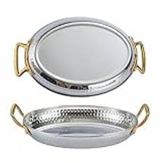 ZUYNPOQ Oval spansk paellapanna, rostfritt stål non-stick stekgryta köksredskap med dubbla handtag för hem eller restauranger fisk och skaldjursmatlagning, silver, 24 cm