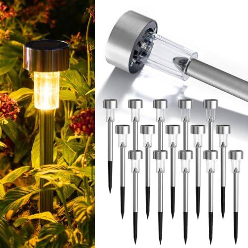 GIGALUMI 16-pack solcellslampor utomhus, sollampor utomhus vattentäta, rostfritt stål LED landskapsbelysning, solcellslampor för uppfart, gångväg, uteplats, gård