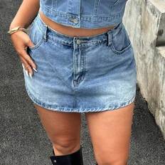 Plus Size Non-Stretch Denim Ultra-Short Skort, Casual Street Style för sommaren - Ljustvätt (0XL,1XL,2XL,3XL,4XL)