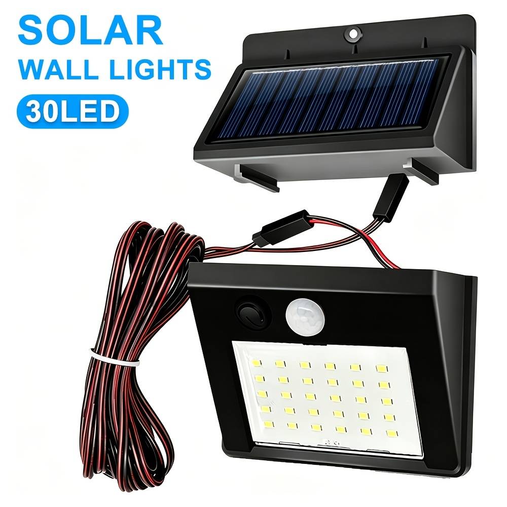 Compact Outdoor Solar Wall Lights, Outdoor Solar Panels, Motion-sensor Solar Security Lights With 30 Leds, Solar Floodlights (with Extension Cord), Suitable For Yards, Gardens, Fences, And Patios