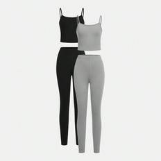 4st Tween Girls Seamless Termal Underwear Set, Inkluderar Camisole, Leggings Höst Vinter Soft Comfy - Svart (8Y,9Y,10Y,11Y,12Y)