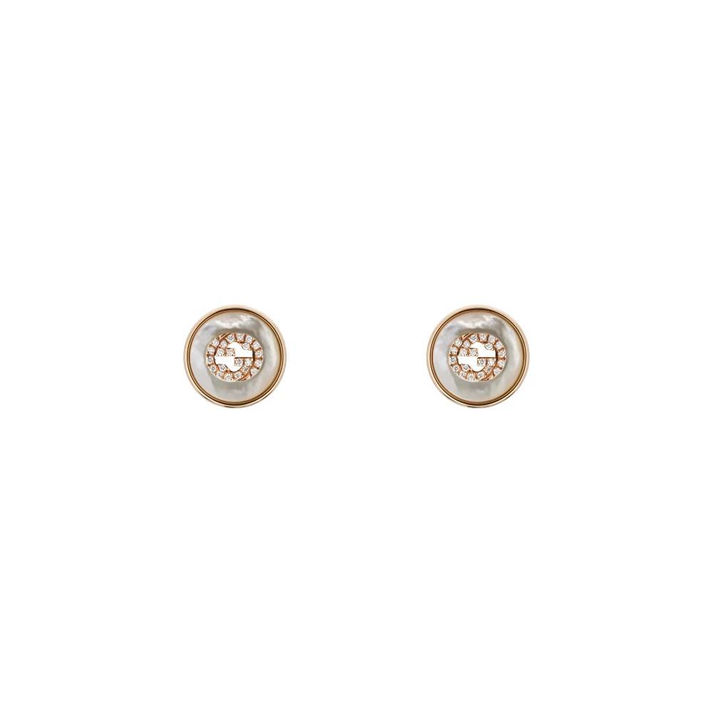 Gucci - Interlocking Stud örhängen i rosa guld- mop- diamant- GG pavé Accessoarer - Dam - ONE Size -