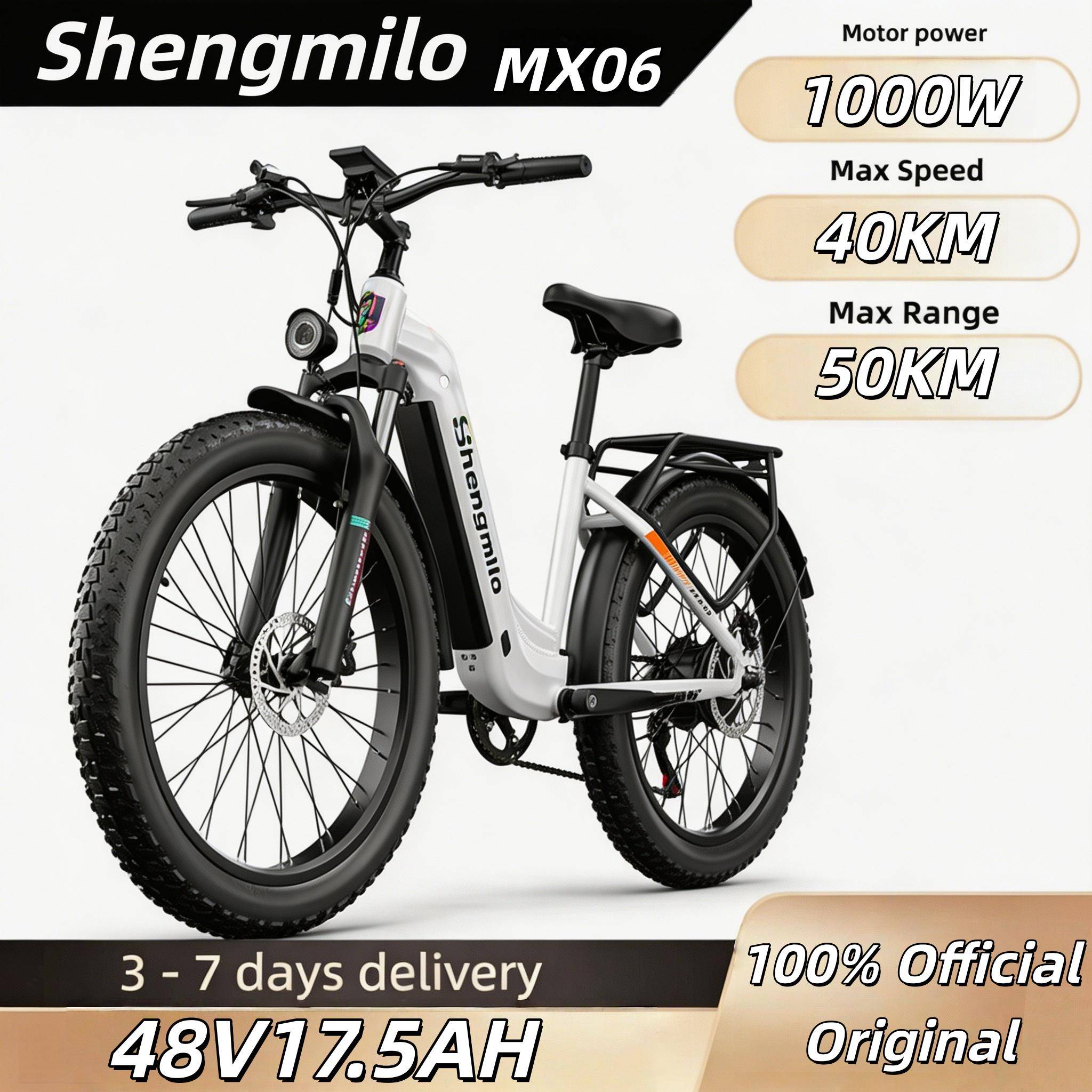 Shengmilo MX06 Elcykel - 1000W (Topp) Motor - 48V17.5AH Elcyklar för Herr/Dam - 26*3.0 Tum Hjul - Hydraulisk Bromsvätska