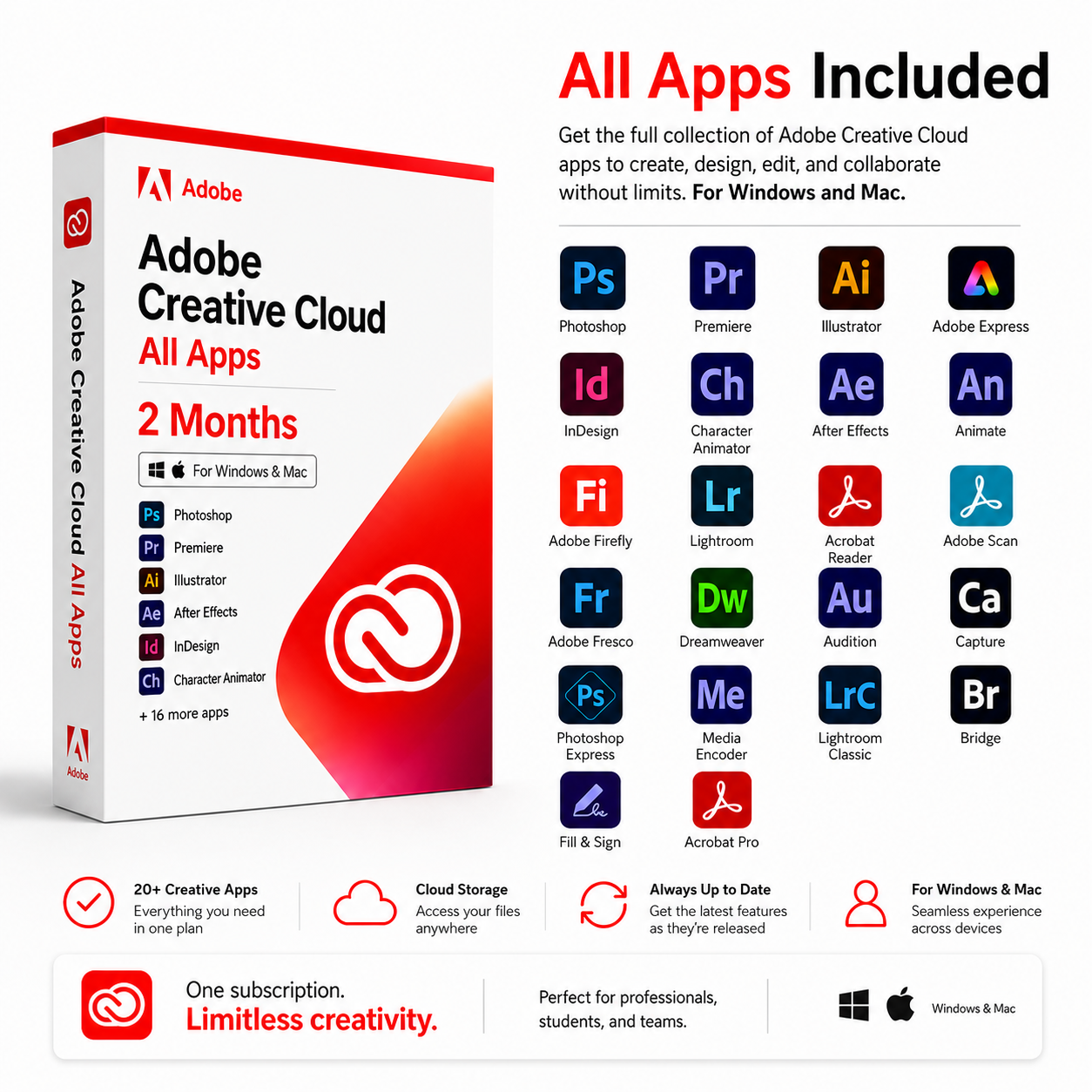Adobe Creative Cloud | 1, 2, or 3 Months | Account Renewal | Digital - 2 months