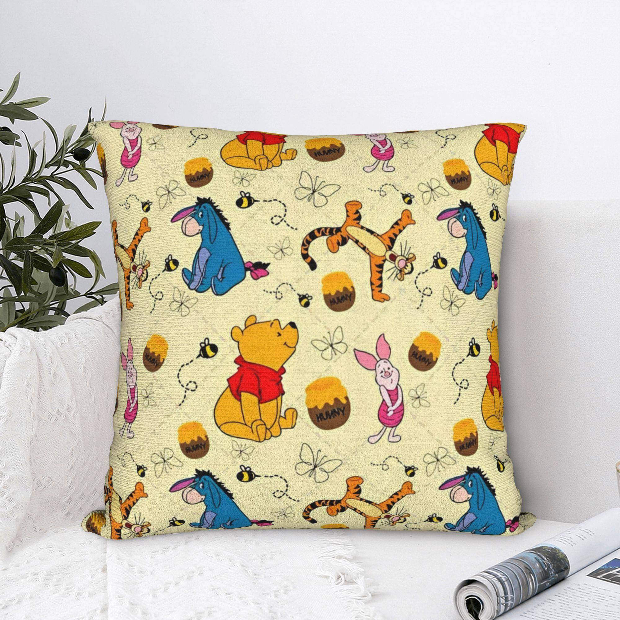 Winnie the Pooh Tecknad Fyrkantig Kuddfodral Gris Tigger Ior Kuddfodral Vintage Dragkedja Dekor Kuddfodral
