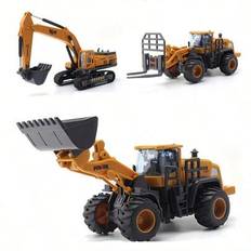 Tröghetsdrivna byggfordon för barn - leksaksbilar - grävmaskin, bulldozer, snöplog, komprimator, gaffeltruck. Inga batterier krävs, perfekt present ti - Multifärgad (bulldozer,grävmaskin,vägvält,gaffeltruck,Snöplog)