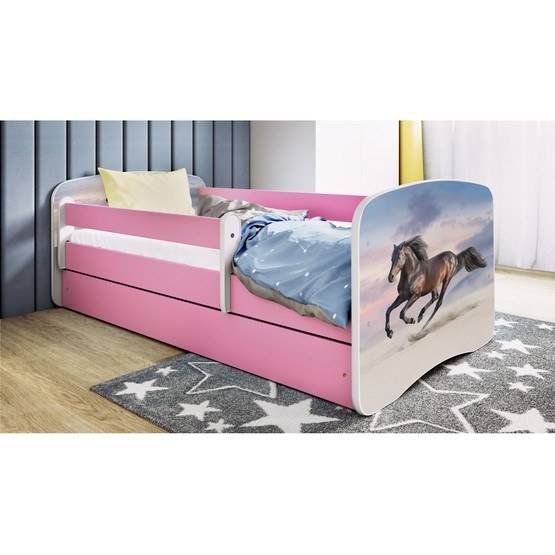 Kocot Kids Barnsäng - Babydreams Rosa Med Låda - Galloperande Hästar 180x80 Cm