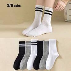 3/6pairs Women Knee High Socks, Warm Solid Color Sports Thigh High Stockings For Autumn/Winter - Multicolor - Multi-size