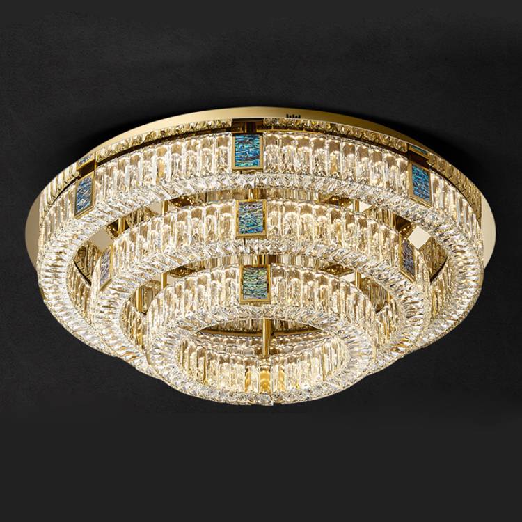 Living room flush mount crystal ceiling lamp round smart home decor nordic modern gold luxury minimalist led ceiling light