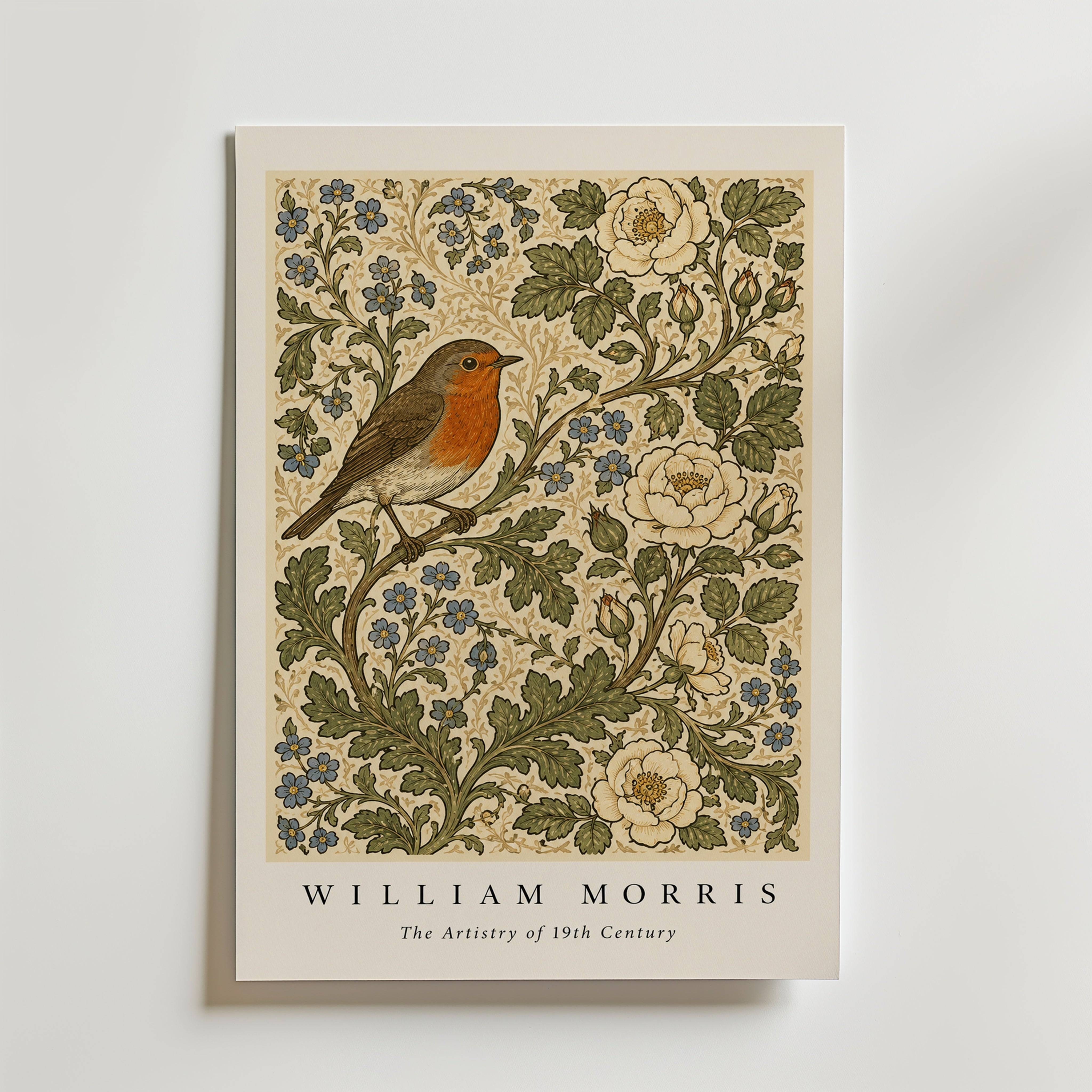 Robin Among Roses William Morris Poster - Fine Art Poster 70x100 cm