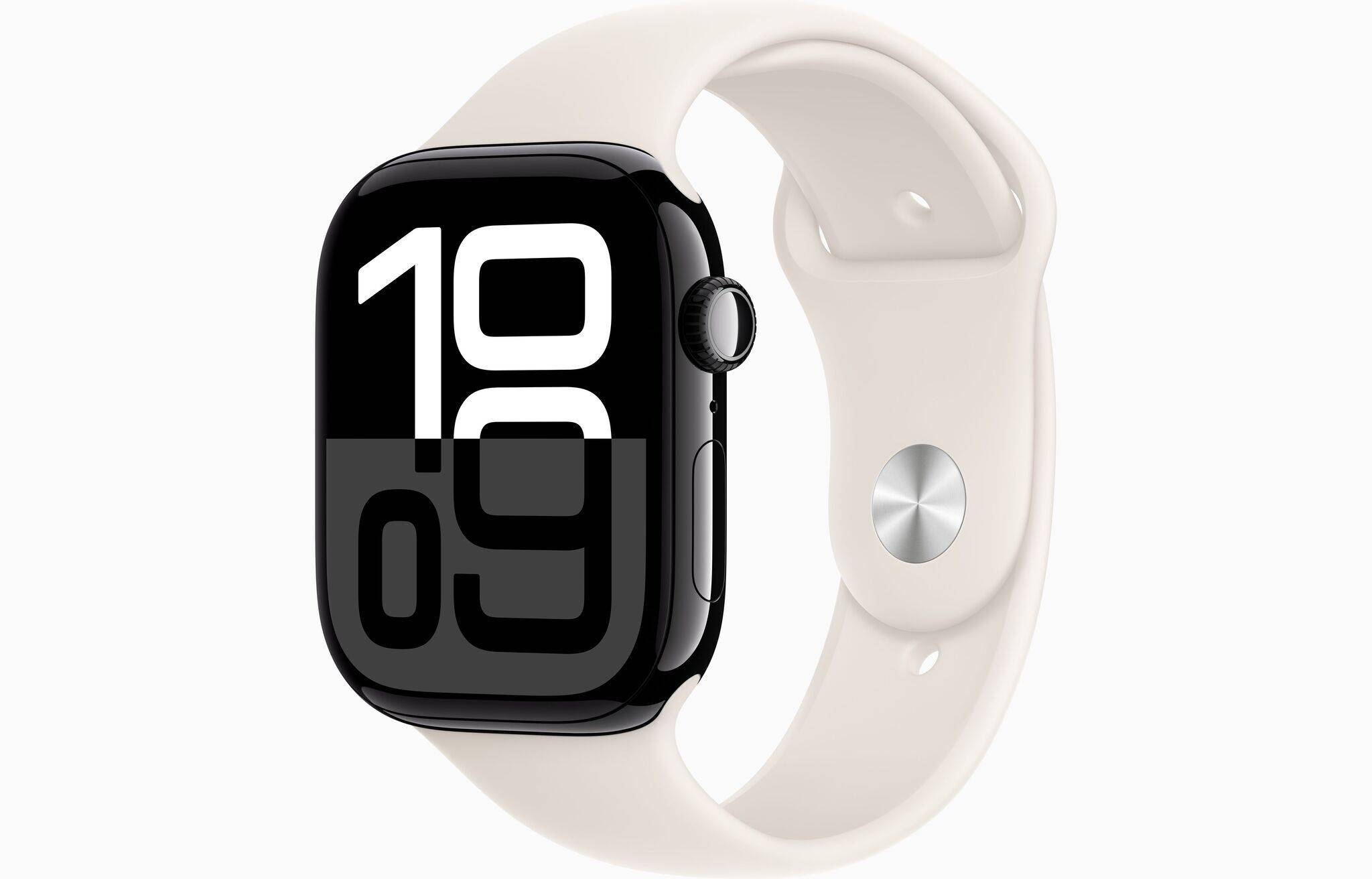 Apple Watch Series 10 Aluminium 46 mm (2024) | GPS + Cellular | Kolsvart | Sportband M/L | Stjärnglans