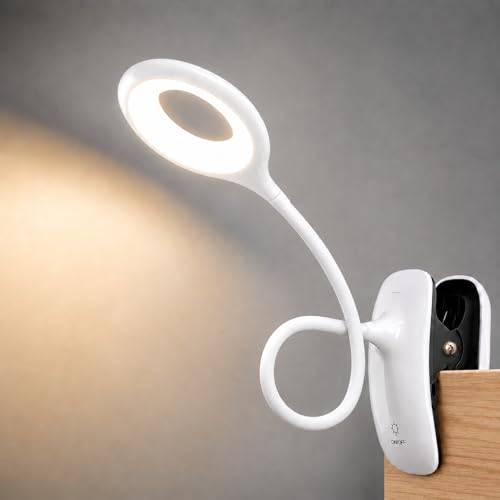 QJUZO Leselampe mit Klemme Weiß, 3 Lichtfarben Dimmbar