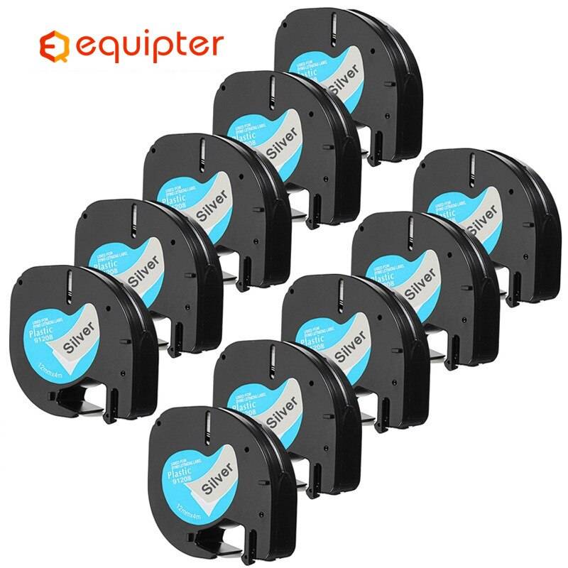 10 st 12mm*4m 12267 91201 etikettband kompatibla dymo letratag lt -100h etikettmaskin 92102 91203 91204 91205 91208 - Svart på silver-