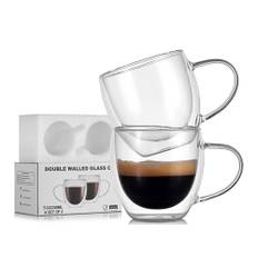 LENAOBEN Doppelwandige Espresso-Gläser mit Henkel, (2er Set) - 5 Unzen 150ml, Mokkatassen, Thermo-Gläser mit Schwebe-Effekt für Espressomaschine, Latte, Getränke, Tee, Cappuccino (150ml)