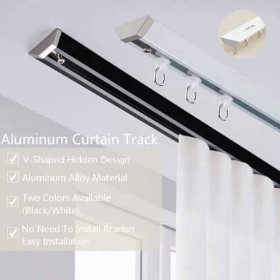 1 set V-formade osynliga ultratunn gardinskenor i aluminium - justerbara skarvade duschdraperiskenor, tak- eller väggmonterade gardinslingor med monor - flerfärgad (Multi-size)