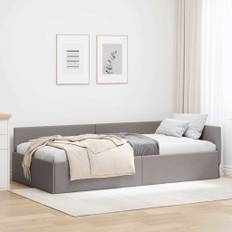 vidaXL Hjørnesengramme Gråbrun 100 x 200 cm Stof og Ingeniørtræ