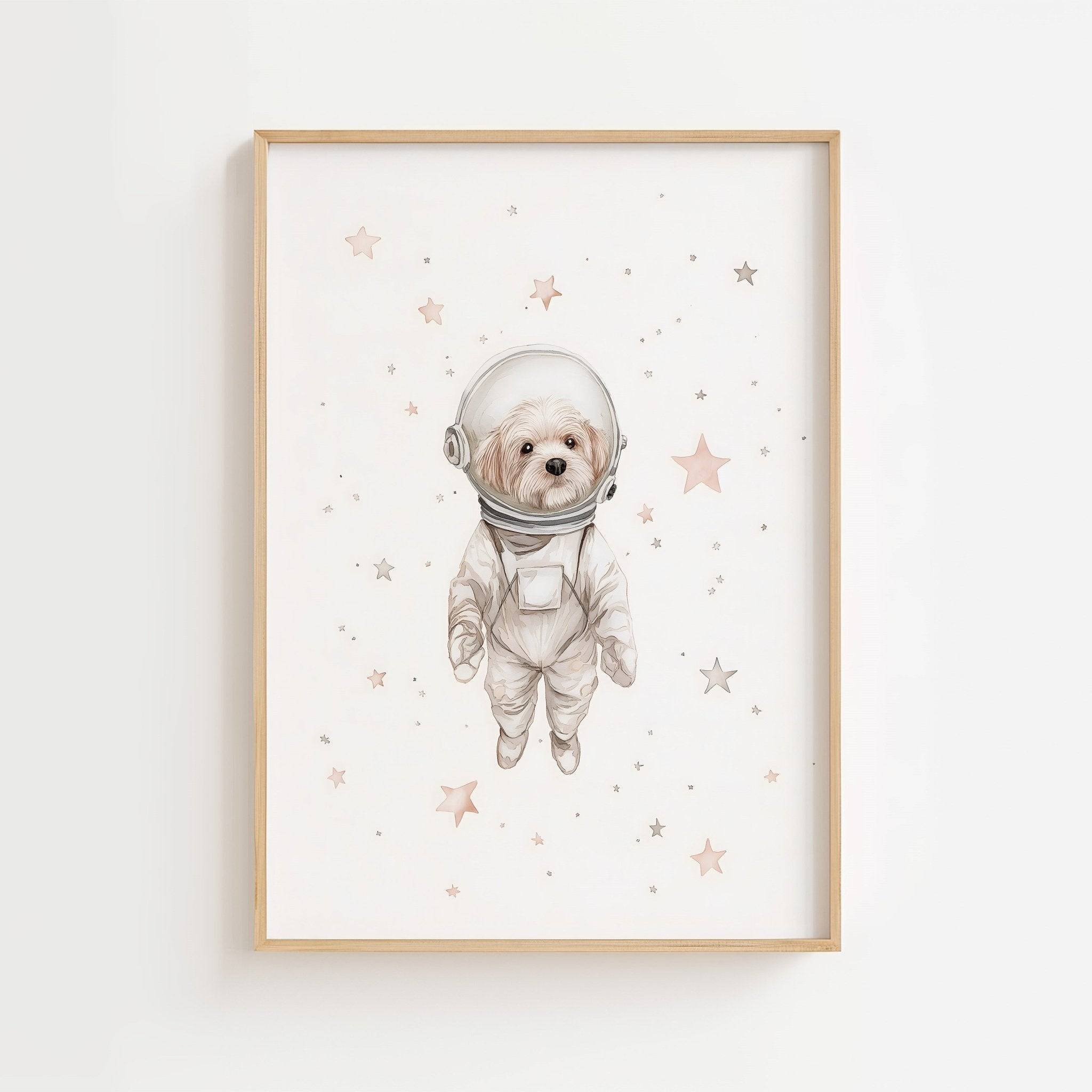 Hund i rymden poster-50x70 cm / 20x28″ / Med ram / Svart