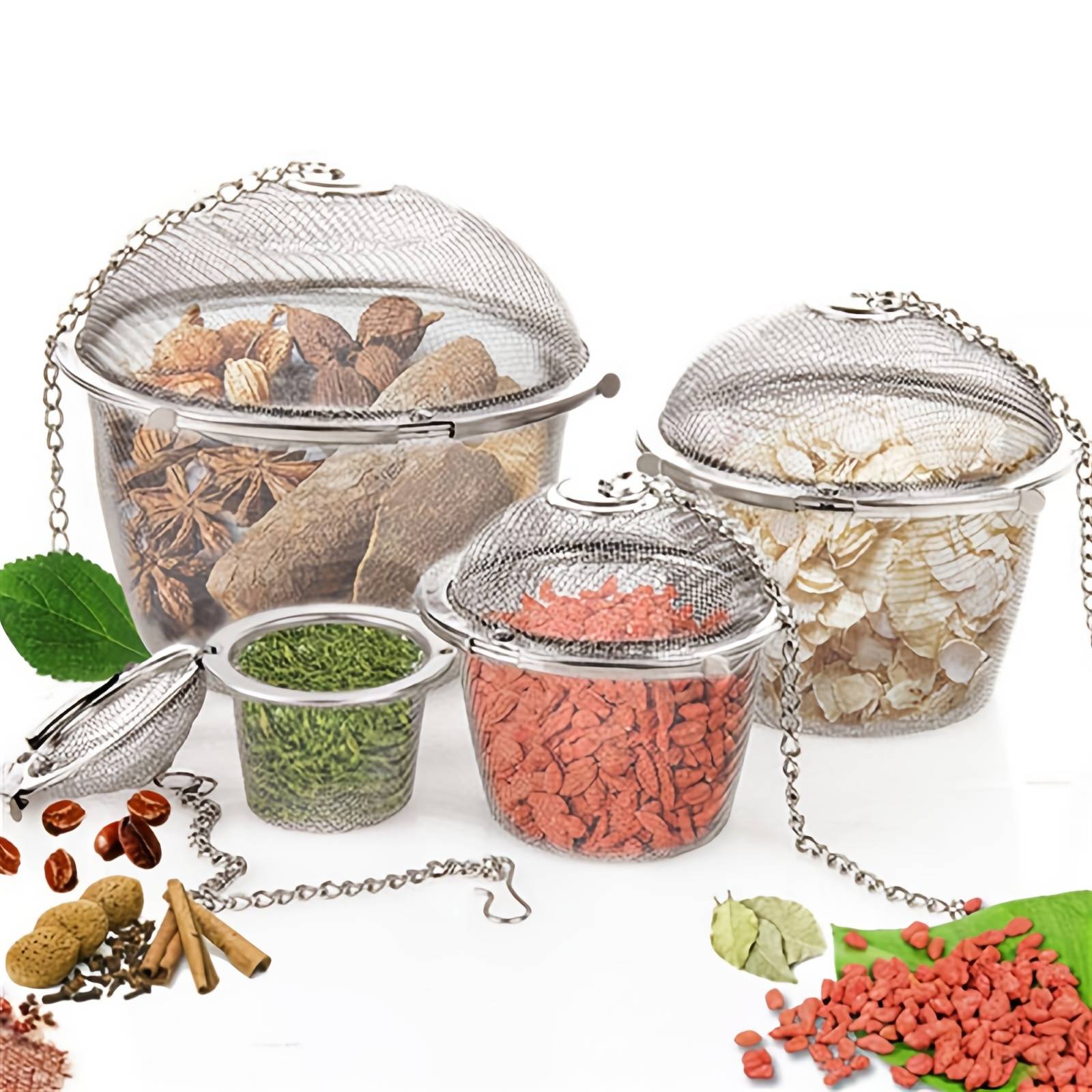 1pc Tea Coffee Stew Spice Soup Herbal Sieve Infuser Reusable Stainless Steel Seasoning Kitchen Filter Sachet With Chain