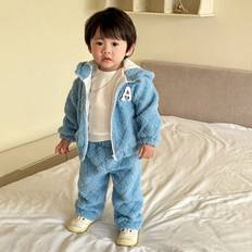 2st Baby Boys Casual Warm Solid Fleece Huvtröja Och Byxor Outfit, Vinter - Blå (6-9M,9-12M,12-18M,18-24M,2-3Y,3-6M)