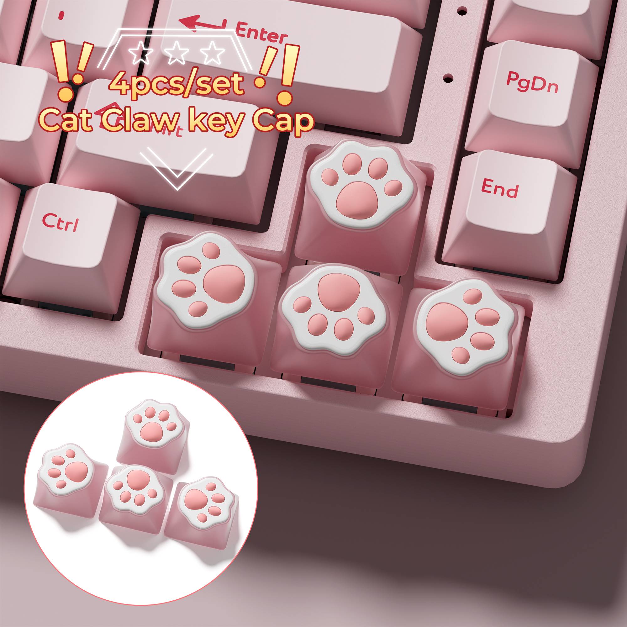 XVX 4pcs/set Lovely Cat Paw Keycaps for Mechanical Keyboard Pink Cute DIY Keycaps White Personality Cat Claw Key Cap Arrow Keys