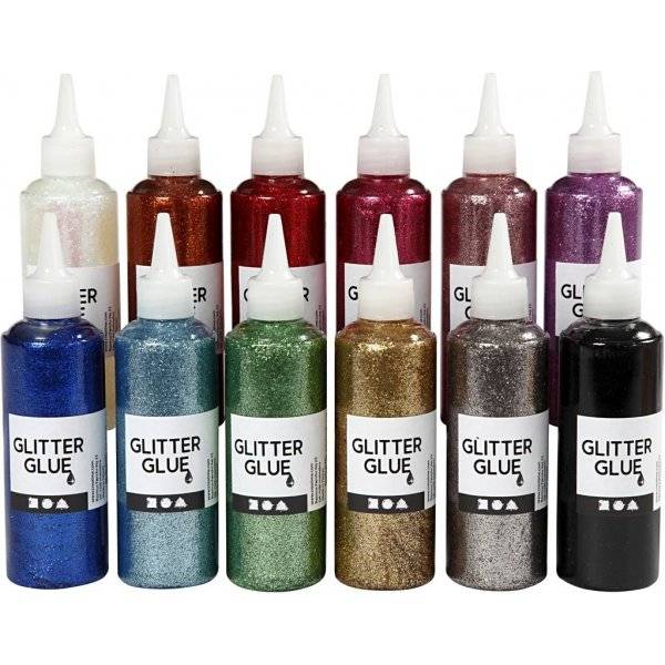 Glitterlim - mixade färger - 12 x 118 ml