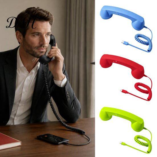 Wired Telephone Receiver for Tablet Retro Phone Handset Mobile Phones, Type-C Vintage Handheld Ergonomic Calling Accessory Cell with Microphone