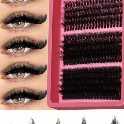 280/300 buntar C-curl enskilda kluster falska ögonfransar, fluffiga täta blandade konstnarpälsfransar, ögonfransförlängning, makeup enskilda kluster f - Svart