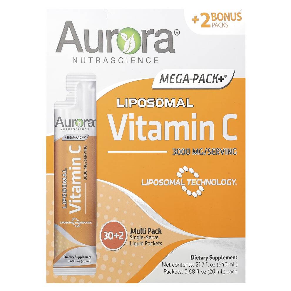 Aurora Nutrascience, Mega-Pack+ Liposomalt Vitamin C, 3.000 mg, 32 Pakker, 0,68 fl oz (20 ml) Hver