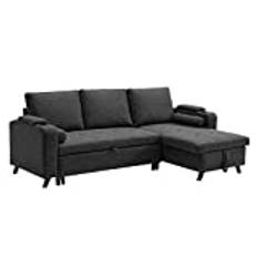 VASAGLE Schlafsofa, Schlafcouch, Bettsofa mit Stauraum, Polstermöbel, Bezug aus Baumwoll-Leinen-Mischgewebe, Becherhalter, modern, Gästezimmer, grau LCS801G01
