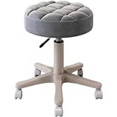 Pall Läder Rund Rullande Pall Drafting Bar Pall Med Hjul Rullande Swivel Höjdjusterbar SPA Pall for Frisersalong, SPA for Hem(Light Grey)
