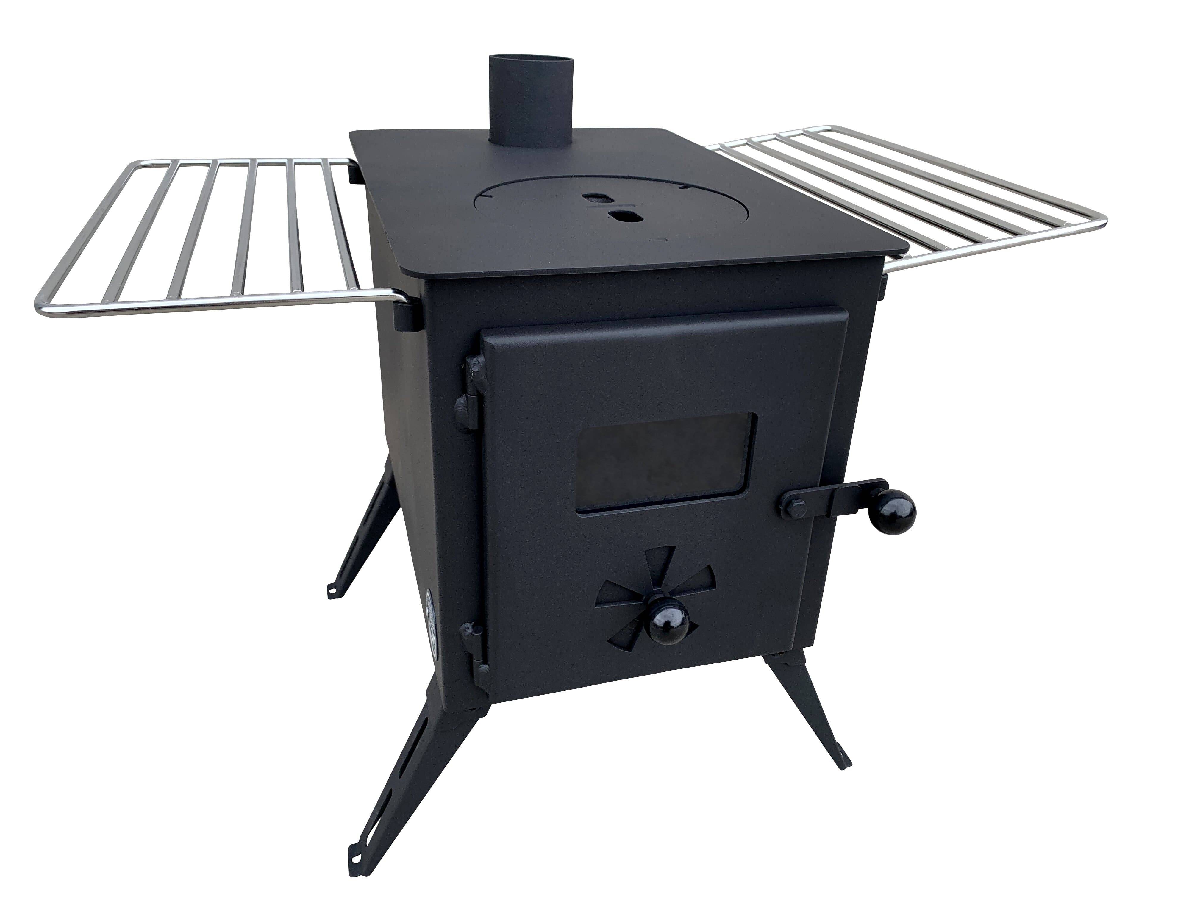 Outbacker® Firebox Portable Tent Stove & Complete 2.68m Flue Kit | 3.5kw 12kg - Red / Single Wall Flue / Add Water Heater