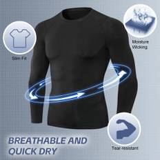 3pcs Men s Athletic Long Sleeve Compression Shirts Quick Dry Workout T-Shirt Running Tops XL svart/vit