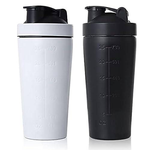 Suuwwn Proteinshaker – rostfritt stål shaker (700 ml, sport, fitness) – flaska för tillskottsshakes, protein (2 stycken)
