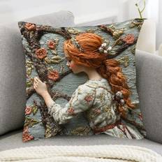 TEMU Decorative Two-sided Cushion Cover 18x18 Inch, Embroidery- Pattern, Zip Closure, For Sofa, Chair, Bed, Car - Office Decor, No Pillow Insert Included, Living Room, Climbing Down