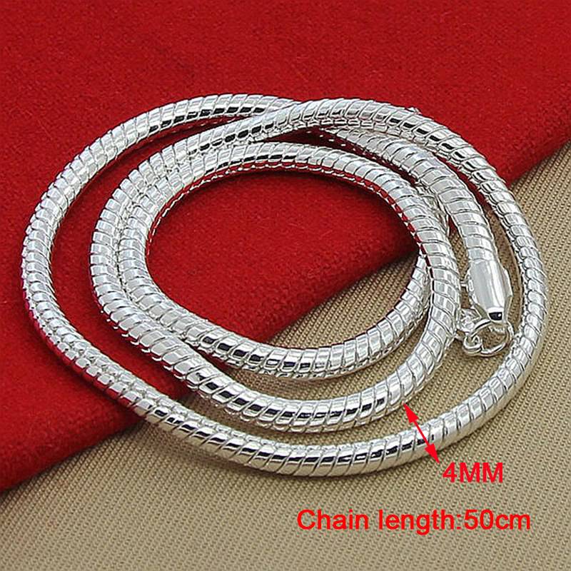 Men's 4mm 50cm Silver Snake Chain Necklaces 925 Sterling Silver Jewelry Necklace for Women