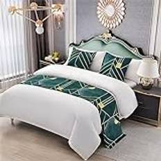Lyxig mjuk sänglöpare med kuddöverdrag för sovrum gästhus hotell dekorativ beige blå 50 x 180 + 50 x 50 cm