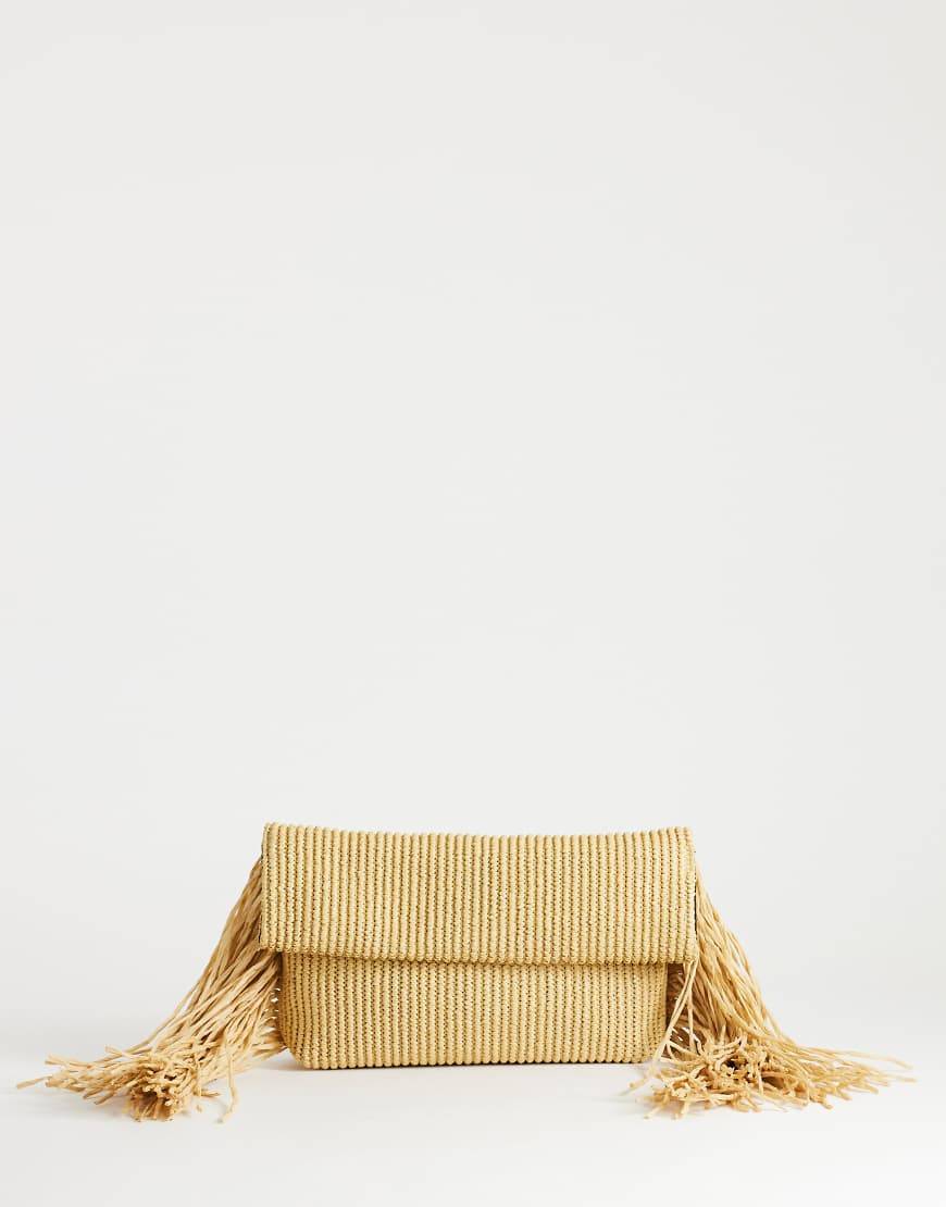 Topshop - Stor naturfarvet vævet clutch med kvaster-Neutral - One Size