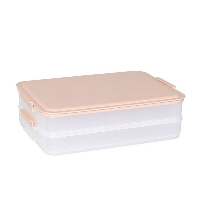 2- lager matförvaringslåda dumplingbox köksorganisatör kylskåp förseglad förvaringslåda kött och grönsaker förvaring hushåll - Rosa
