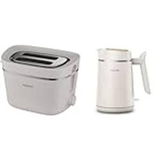 Philips Brödrost Eco Conscious Edition, 2 Fack, 8 Inställningar, Silkesvit Matt (HD2640/10) & Philips HD9365/10 Conscious Collection Organic Kettle 100% Recycled Plastic Sustainable 2200 Watt