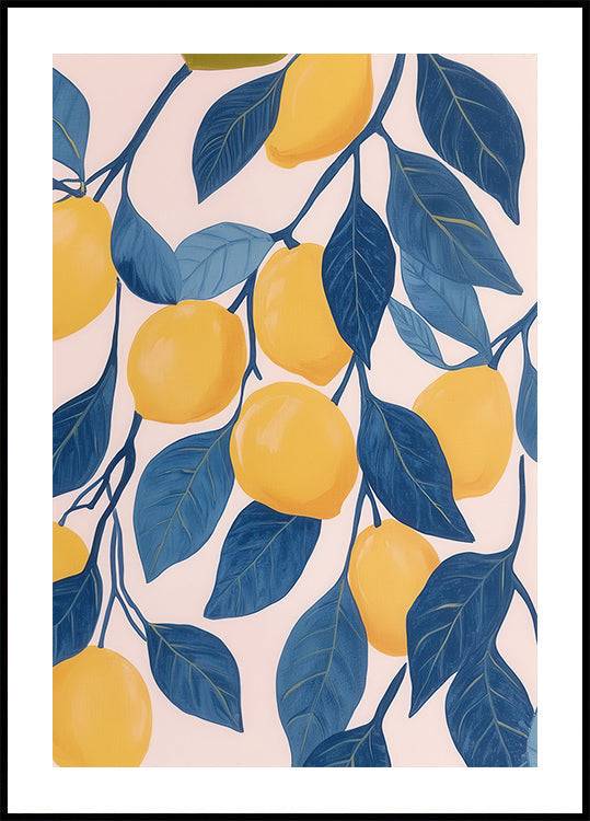 Lemon Tree with Blue Leaves Illustration Poster (21x30cm) - Plakater > Sommar Posters, Kök Posters, Illustrationsposters, Botaniska Posters, Natur Po