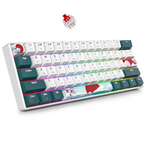 SOLIDEE 60% Mekaniskt Gamingtangentbord Trådbundet/Bluetooth 5.0 Tangentbord,RGB bakbelysta tangentbord,61 Tangenter Växlingsbara Tangentbord med Linjär Gateron Red Switch för PC-gamer(61 Forest)