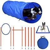 YRHome Agility Set utrustning för hundar, hinder, hundträning, hundsport, olika kombinationer, justerbar höjd med hoppringar, tunnel, slalom, hinder och flätade stänger