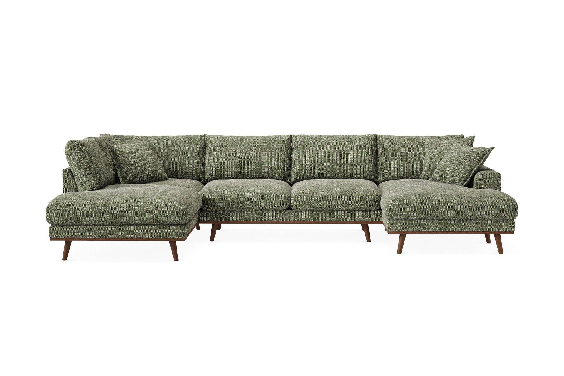 Scandinavian Choice Copenhagen Premium 5-sits Vänstervänd U-formad Djup Soffa med Divan och Schäslong i Chenille - Grön U-soffa