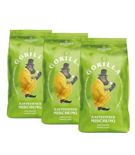 Joerges Gorilla Kaffeehaus-Mischung, 3er Vorteilspack (3x 1000g), ganze Kaffeebohnen, Röstkaffee, Caffè
