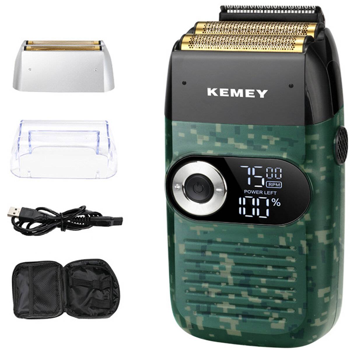 Kemei KM-2027 Elektrisk Rakapparat LCD Skärm 2-i-1 Blad Frisör