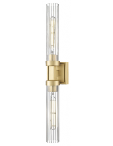 QUINCY Væglampe i metal og glas H69 cm 2 x E27 - Børstet messing/Klar rillet