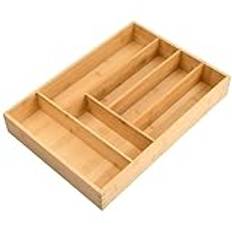 Catime Bambu bestickbricka i trä 43 x 30 x 6 cm, kökslåda, insats stora 6 fack, träredskapshållare, hylla, matlagning, bakredskap, förvaringsfodral, bestick, lådavdelare för hemmakontor