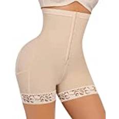 Feelingirl Shapewear-byxor Kort för Kvinnor Hög Midja Buken Kontroll med Krok Lår Bantrar Höfter Lifter Shaper Underkläder Beige XXL