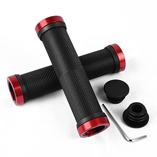 URAQT Styrhandtag, Anti-Slip cykelstyre med 2 förlängbara ändlock av aluminium och insexnyckel, ergonomiskt cykelgrepp i gummi för MTB BMX Scooter Road Bike (röd)